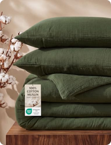 Bedsure PureWoven 100% Cotton Muslin Duvet Cover King Gauze Bedding Set