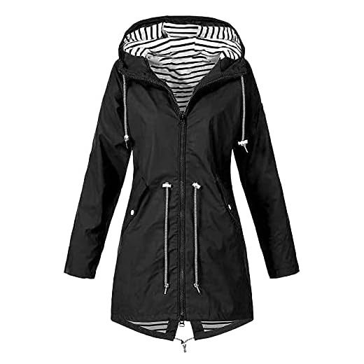 SKYWPOJU Dam vattentät regnjacka fodrad regnjacka softshell jacka vindjacka vattentät parka med huva (Color : Black, Size : 4XL)