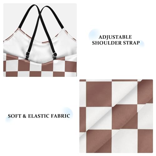 Image of Black and White Chess Girls One Piece Swimsuits Board Marble Tile Sport Halter Swimwear Beach Bathing Suit 3T