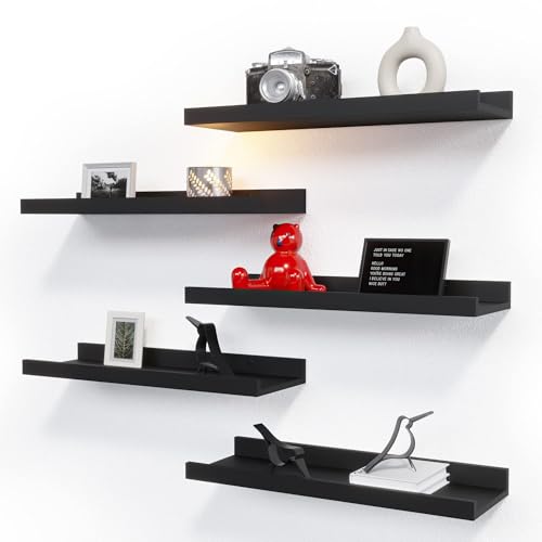 RICHER HOUSE 5 Set Floating Wall Mounted Shelves, Black Shelves