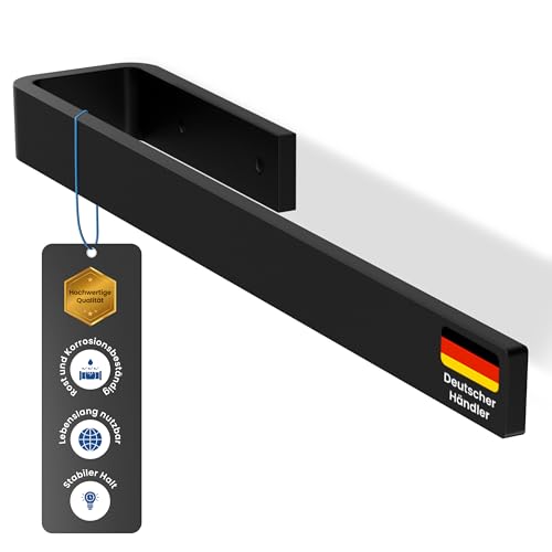 rtmr Handtuchhalter Schrankmontage zum Bohren schwarz matt Premium Gästehandtuchhalter aus Aluminium 38 cm Handtuchstange platzsparend Ideal für Bad & Gäste-WC