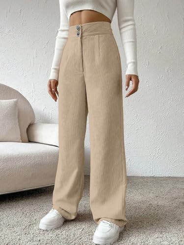 Image of Women's Wide Leg Bottomwear with Pocket || Corduroy Mid Rise Loose & Relaxed Fit Casual Korean Baggy Trousers for Woman Elegant Workwear for Office, College & Events