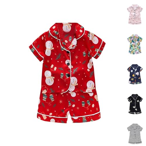 Baby Short Sleeve Satin 𝐏a𝐣ama Set 𝗦ilk Cute 𝐏ajamas Button Down Shirts with Shorts Girls Boys Cartoon Sl𝐞epwear2
