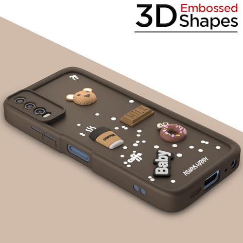 Image of Outlouders Back Cover for Vivo Y12s / Y20 / Y20i / Y20G | Cute Fun Cartoon 3D Bear Silicone | Full Body Protection Bumper Case (Brown)