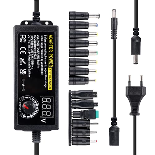 PORFOYO - Adaptateur Secteur Universel 3 V-24 V, Adaptateur d'alimentation Réglable 72w, Alimentation Universelle, 100 V-240 V AC Chargeur Universel avec 14 Embouts DC pour L'Électronique Domestique