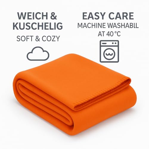 Betz Fleecedecke 130x170 cm 180g/m² – Weiche Wohndecke & Kuscheldecke – Flauschige Sofadecke als Tagesdecke – Leicht, wärmend & pflegeleicht – Farbe Orange