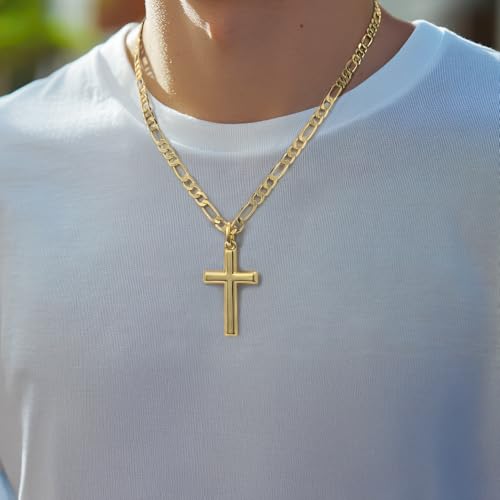 Gold Cross Necklace 14K Gold Cross Chain for Men Clean Understated Powerful Modern Masculinity Dainty Crosses Pendant for Men 20/22/24in3