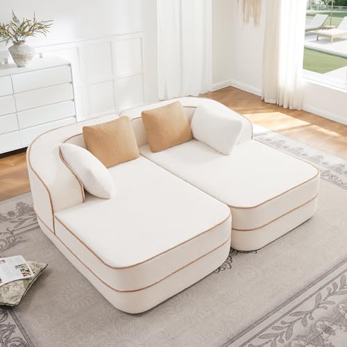 YESER 77.2" Modular Sectional Sofa Deep Seat Cloud Couch, Modern Sectional Couches for Living Room, Comfy Teddy Fluffy Boneless Sofa with Oversized Chaise, Anthropologie Furniture for Bedroom, White