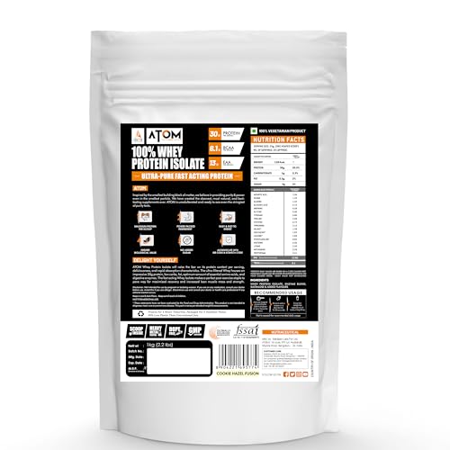 Image of AS-IT-IS ATOM Whey Protein Isolate 1kg | 30g protein, 6.1g BCAA & 13g EAA | Ultra Pure-Fast Acting Protein | Cookie Hazel Fusion Flavor