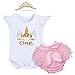 Produktbild IWEMEK Baby Mädchen 1. Geburtstag Tutu Kleid Set Romper + Rosa Bowknot Pumphose/Bloomers + Krone Stirnband Geschenk Säuglings Prinzessin 3 Stück Outfits Verkleidung Fotoshooting Kostüm Weiß