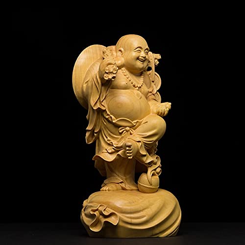 Lucky Maitreya Drewniana statua Ozdoby Dom Dekoracje samochodowe Kolekcja Śmiejący się posąg Buddy Prezenty Figurki Buddy