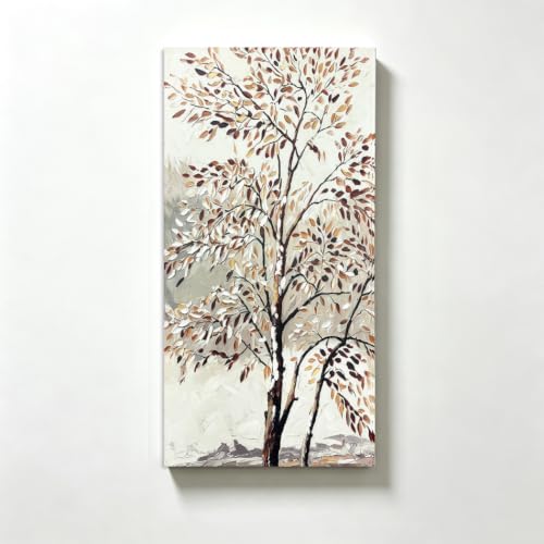 Image of Yelash Autumn Tree Canvas Wall Art, 24 x 48 Large Partial Hand Painted Painting Textured Fall Leaves, Abstract Landscape Artwork Wall Decor for Living Room Bedroom Entrance