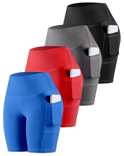CHRLEISURE Womens Biker Yoga Shorts with Pockets