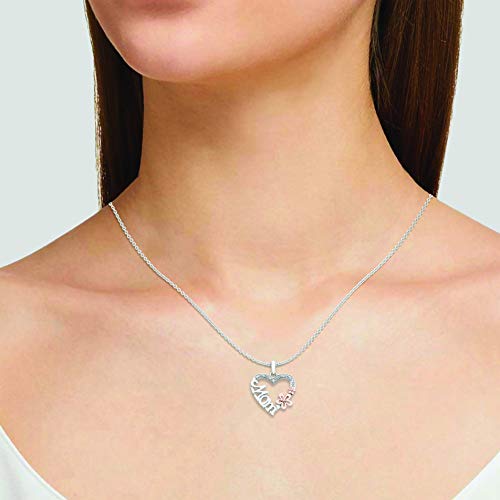 14 Karat Rose Gold Plated .925 Sterling Silver Diamond Accented Mom Heart Floral Pendant With 18” Rope Chain Necklace (I Color, I3 Clarity) #TOP1