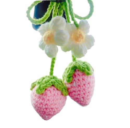 Image of VRB Dec 1 Pcs Crochet Flower for car Dashboard Decoration Items,Car Hanging Crochet Flower,Sunflower Decoration for Car,Car Mirror Hanging Accessories, (Hanging Strawberry Pink Crochet - 1 Pcs)