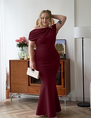 Image of YMDUCH Women's Sleeveless Off Shoulder Long Formal Party Dress | Backless,Stretch,Fitted,Mermaid,One Shoulder,Bodycon,Elegant,Slim,Formal,Solid,Evening,Wedding Guest,Bridesmaid,Maxi