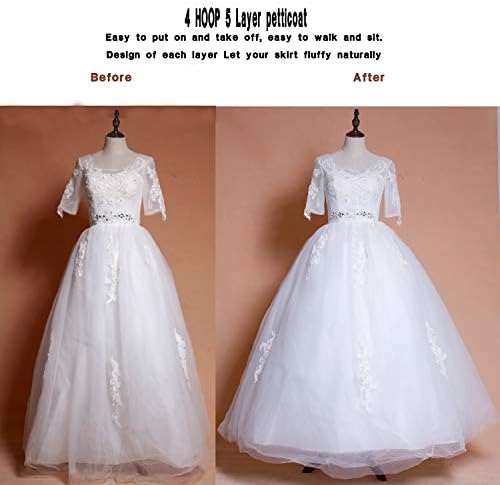 YULUOSHA Women's Crinoline Petticoat 4 Hoop Skirt 5 Ruffles Layers Ball Gown Half Slips Underskirt for Wedding Bridal Dress