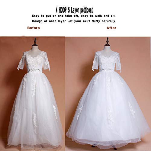 Women's Crinoline Petticoat 4 Hoop Skirt 5 Ruffles Layers Ball Gown Half Slips Underskirt For Wedding Bridal Dress White #TOP4