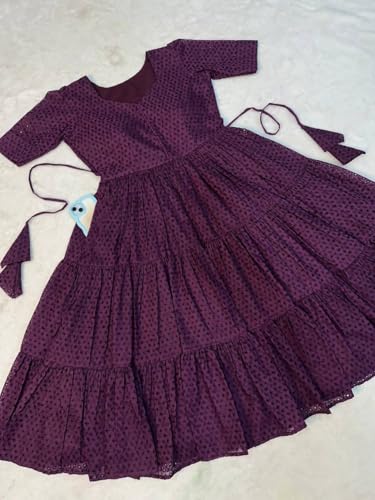 Image of Her Couture Cotton Midi Schiffli Embroidered Dress with Attached Belt