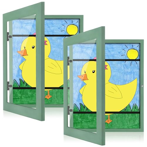 Image of [2-Pack] Kids Art Frames, 8.5x11 Front Opening Kids Artwork Frames Changeable, Olive Green Artwork Display Storage Frame for Wall, Holds 50 Pcs, for 3D Picture, Crafts, Children Drawing, Hanging Art,