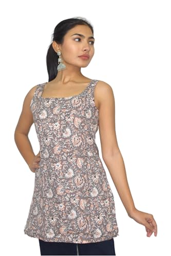 Image of JAIPUR HAND BLOCK Sleeveless Broad Neck Kurti Top S22SF