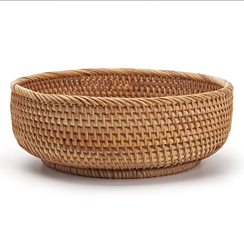 Round Rattan Fruit Baskets Woven Storage Bowls Key Holder Stackable For Shelf Kitchen Tabletop Natural Set Of 3 #TOP3