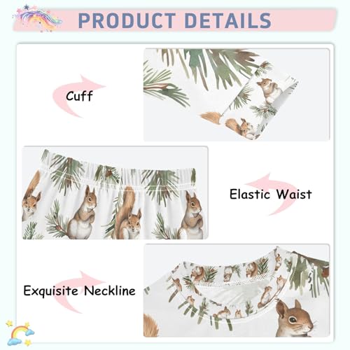 senya Squirrels on Nut Branches Pajamas Set Long Sleeve Soft Cotton Sleepwear 2 Piece4