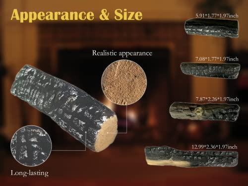 Gas-Holzscheite, 4 Stück,Gas-Kaminholz-Set aus Keramikholzscheiten. Zur Verwendung im Innenbereich, Gaseinsätze, belüftete, elektrische oder draußen Kamine & Feuerstellen