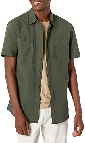 Amazon Essentials Men's Regular-Fit Short-Sleeve Button-Down 100% Cotton Chambray Shirt
