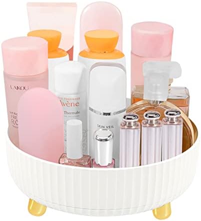 CGBE Lazy Susan Organizer, 360 Degree Rotating Makeup Organizer, Lazy Susan Round Turntable Storage Tray for Vanity Bathroom Countertop Kitchen Organized Makeup, Cosmetics, Condiment-White
