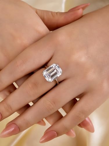 9.0 CT Luxury Emerald Cut Solitaire Engagement Ring, Sterling Silver 5A Cubic Zirconia Simulated Diamond Promise Ring for Women4