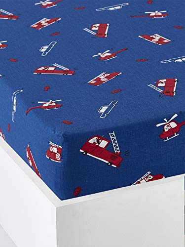 VERTBAUDET VertbaudeTD-Spannbettlaken für Kinder, Motiv: kleiner Feuerbaum, Blau, 90 x 140 cm