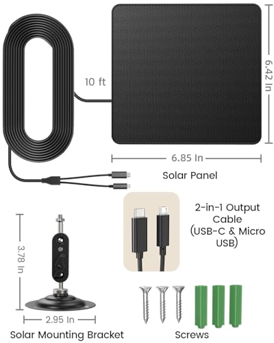 Solar Panel for Security Cameras, 6W Solar Battery Charger with Micro USB & USB-C, IP67 Waterproof with 360° Adjustable Mount - image 8