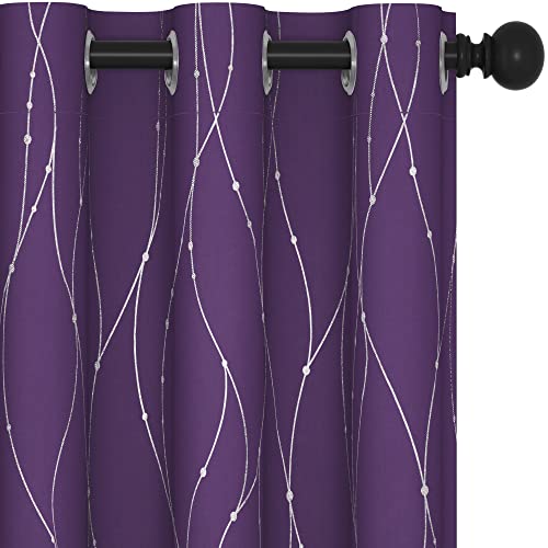 Deconovo Blackout Curtains for Kitchen, 45 Inch Length, Pack of 2 - Thermal Insulated Curtains, Dots Pattern, Curtains for Dining Room (38 X 45 Inch, Purple Grape, Set of 2)