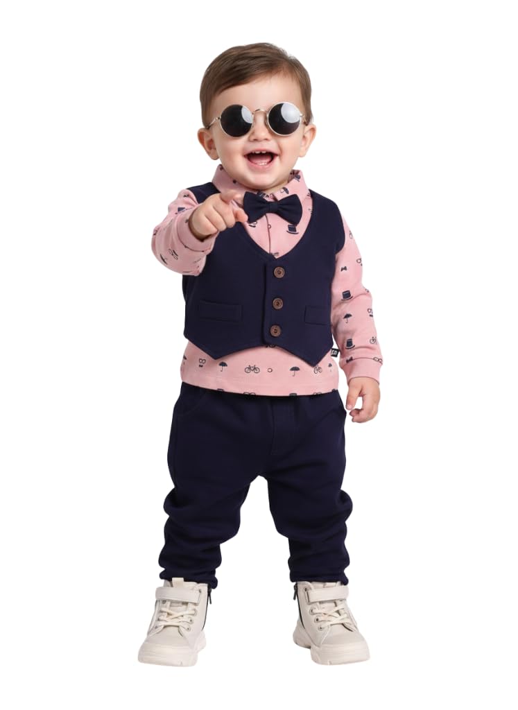 hdsfab Toddler Boys 3-Piece Formal Suit Set Vest, Pants & Bow Tie with Black Shirt Baby Boy Outfit for Birthday, Wedding, Photoshoot Stylish Tuxedo Look-picture-19