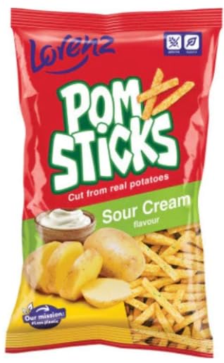 Generic Lorenz Pomsticks Sour Cream Party (4 Pack) - Light, Crispy Potato Sticks, 100g CRUNCH TIME