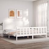 Homgoday Cabecero blanco de 200 x 200 cm, de madera maciza, cama tipo sommier, para salón o dormitorio