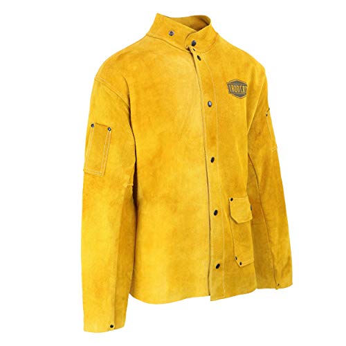 IRONCAT 7005 Heat Resistant Split Cowhide Leather Jacket - X-Large, Kevlar Thread Stitched Welding Jacket in Golden Yellow. Welding Gears