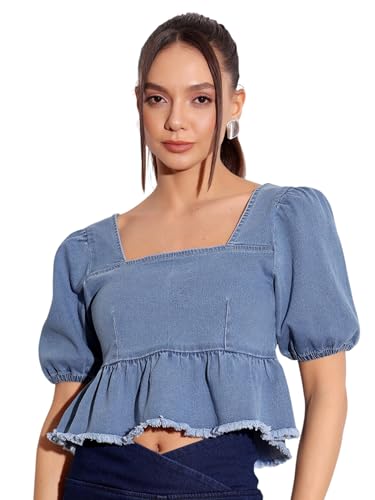 Image of Miss Chase Women's Round Neck Half Sleeves Cotton Lace and Pearl Detailing