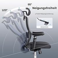 Marsail Bürostuhl mit 6D-Armlehnen, 3D-Verstellbarer Kopfstütze, Schiebesitz, Lendenwirbelstütze, 4-Position-Neigungsschloss – hoher und großer Schreibtischstuhl mit Kapazität von 150kg, Schwarz – Ansicht 6