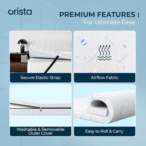 Image of Orista CoolTech Mattress Topper - Self-Cooling Fabric Technology, Up to 4C Cooler Than Regular Fabric | Plush Comfort & Pressure Relief | Breathable Airflow Design | Secure Fit Elastic Straps