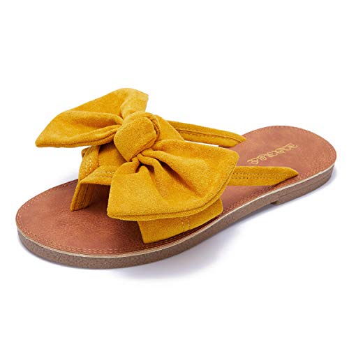 Image of FISACE Womens Bow Flat Sandals Flip Flops Slide Sandals Summer Beach Shoes