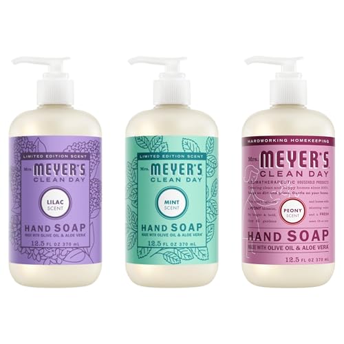 Image of Mrs. MEYER'S CLEAN DAY Hand Soap 12.5 Fl Oz New Spring Scent Variety Pack (Lilac + Peony + Mint)