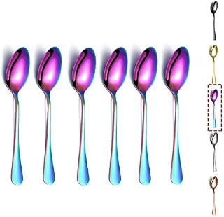 Rainbow Teaspoons, Kyraton 6 Pieces 14cm Stainless Steel Tea Spoons with Colorful Titanium Plating, Ice Cream Spoons, Dessert Spoon, Coffee Spoon,Golden Teaspoon,Spoon Silverware Pack of 6