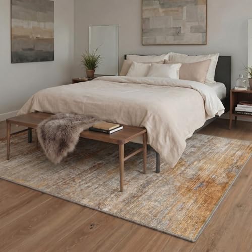 Image of BEIMO Area Rugs 8x10 for Living Room Bedroom, Modern Abstract Machine Washable Rug, Large Soft Low Pile Floor Cover with Non Slip Backing for Dining Room, Dusty Orange Beige