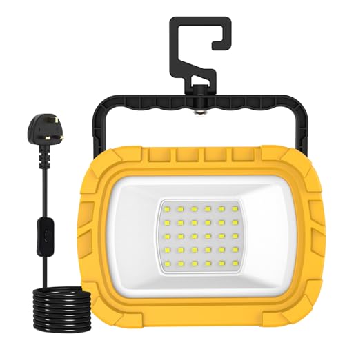 T-SUN 30W LED Work Light Garage Lights 1000LM Job Site Light with Hook Portable Construction Lights 6500K Cold White Folding Floodlight for Garage Workshop Camping Outdoor Car Repairing Loft