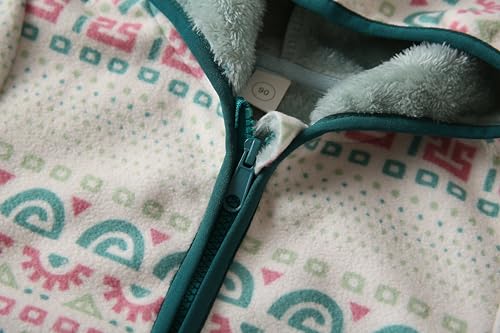 Feidoog Toddler Fleece Jacket Baby Boys Girls Hooded Zipper Long Sleeve Thick Warm Outerwear,Green Geometry,5-6T - Thumbnail 3