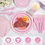 350 Pcs Pink Paper Plates and Napkins, Light Pink Party Supplies Include Valentines Plates Napkins Cups Plastic Spoons Forks Knives for Valentines day, Baby Bridal Shower, Wedding, Birthday - Image 3