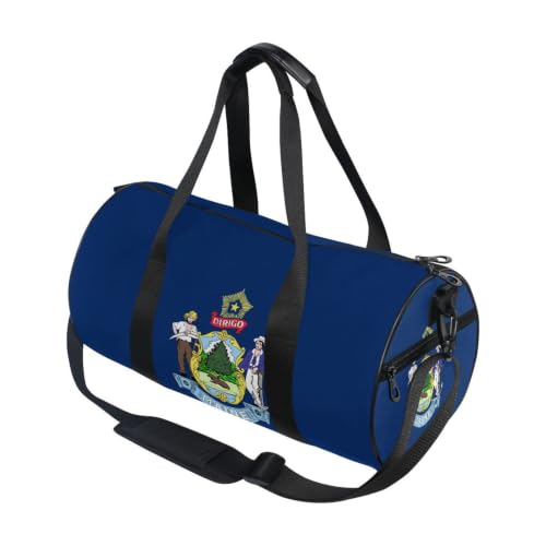Bolsa de deporte redonda con la bandera de Maine para tus viajes y entrenamientos