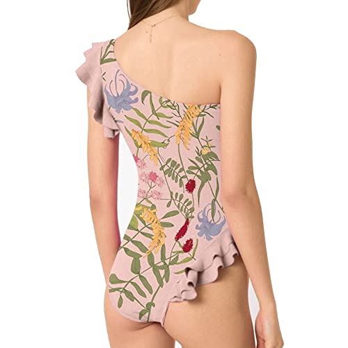 Trajes de baño para niñas estilo tuit con volantes rosa y flores 4